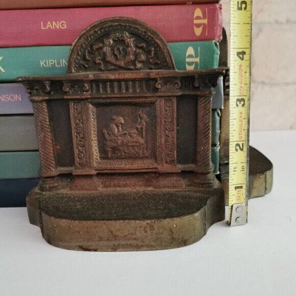 Woman Sewing Cast Iron Bookends HEAVY Greek Columns Ornate Decor Book Shelf Pair - Picture 7 of 9